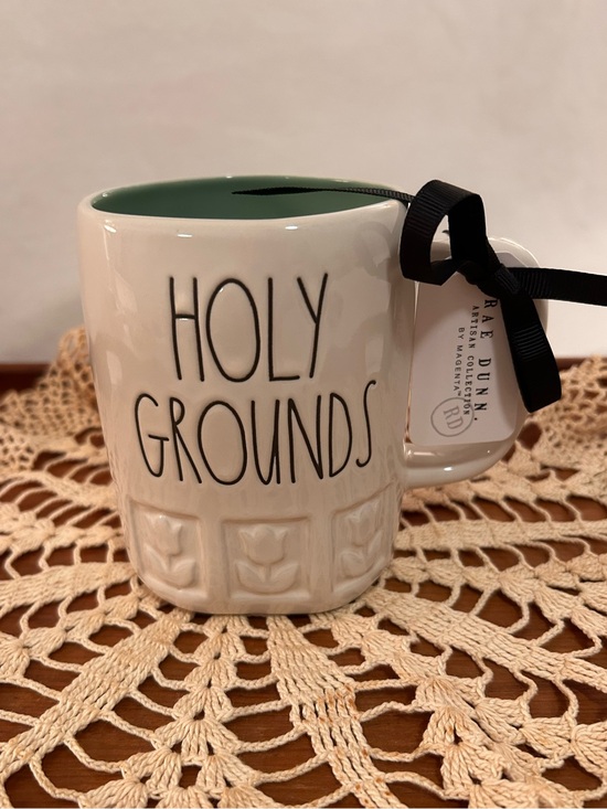 Rae Dunn Other - NWT Rae Dunn Cream Mug with Green Interior — "HOLY GROUNDS"